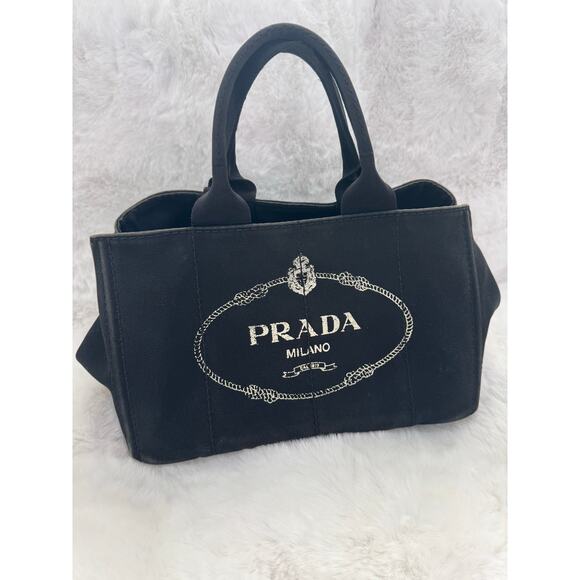 Prada Canvas Logo Tote Bag in Black - Picture 1 of 4
